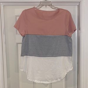 Grey, white, and pink block shirt